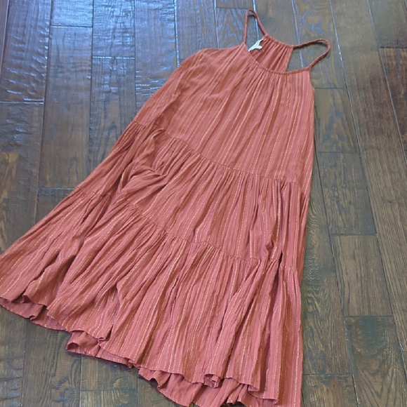 ANTHRO I NWOT Rust Terra Cotta Gauze Tiered Halter Maxi Dress by Frye, L - Picture 3 of 15